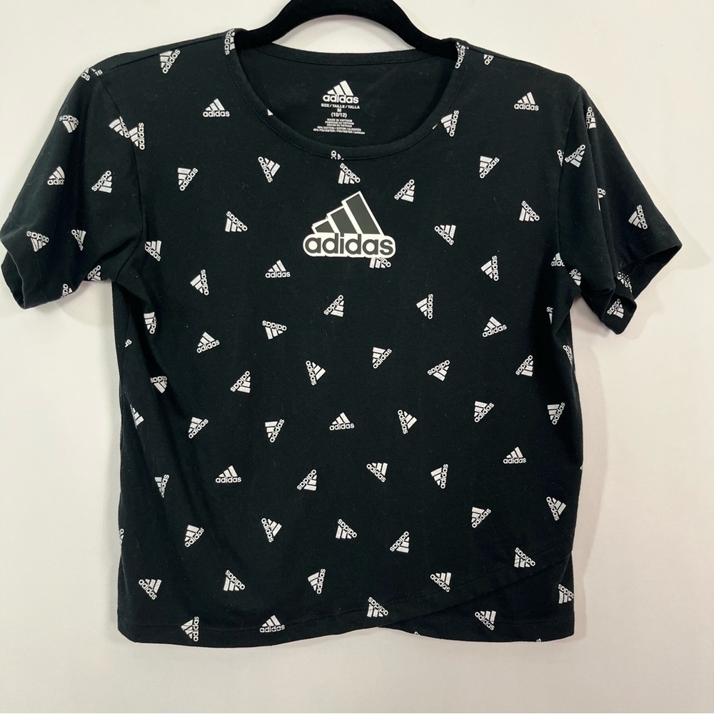 ADIDAS logo black top girls sz Medium 10/12